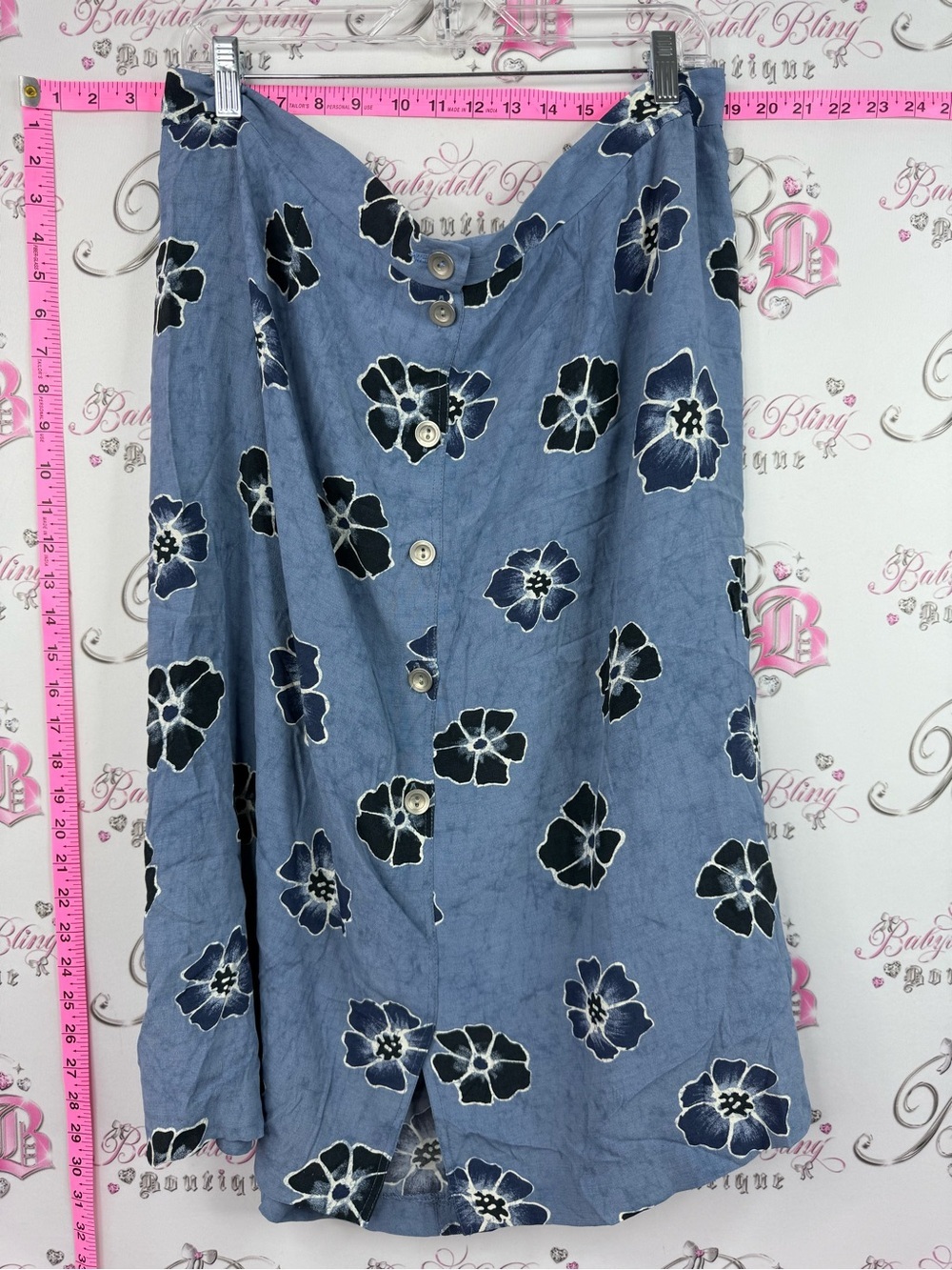 Skirt flowers button up vintage Blue Floral Button-Front Skirt